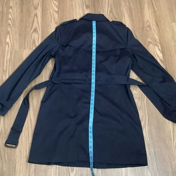 T. Babaton Women Size M Trench Coat Jacket Navy Blue Belted Button Front Cotton - Picture 7 of 10